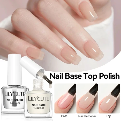 Imagen 2 del producto LILYCUTE 7ml Base de uñas transparente esmalte superior cuidado de uñas esmalte blanco lechoso rosa fortalecedor endurecedor barniz artístico de uñas de larga duración