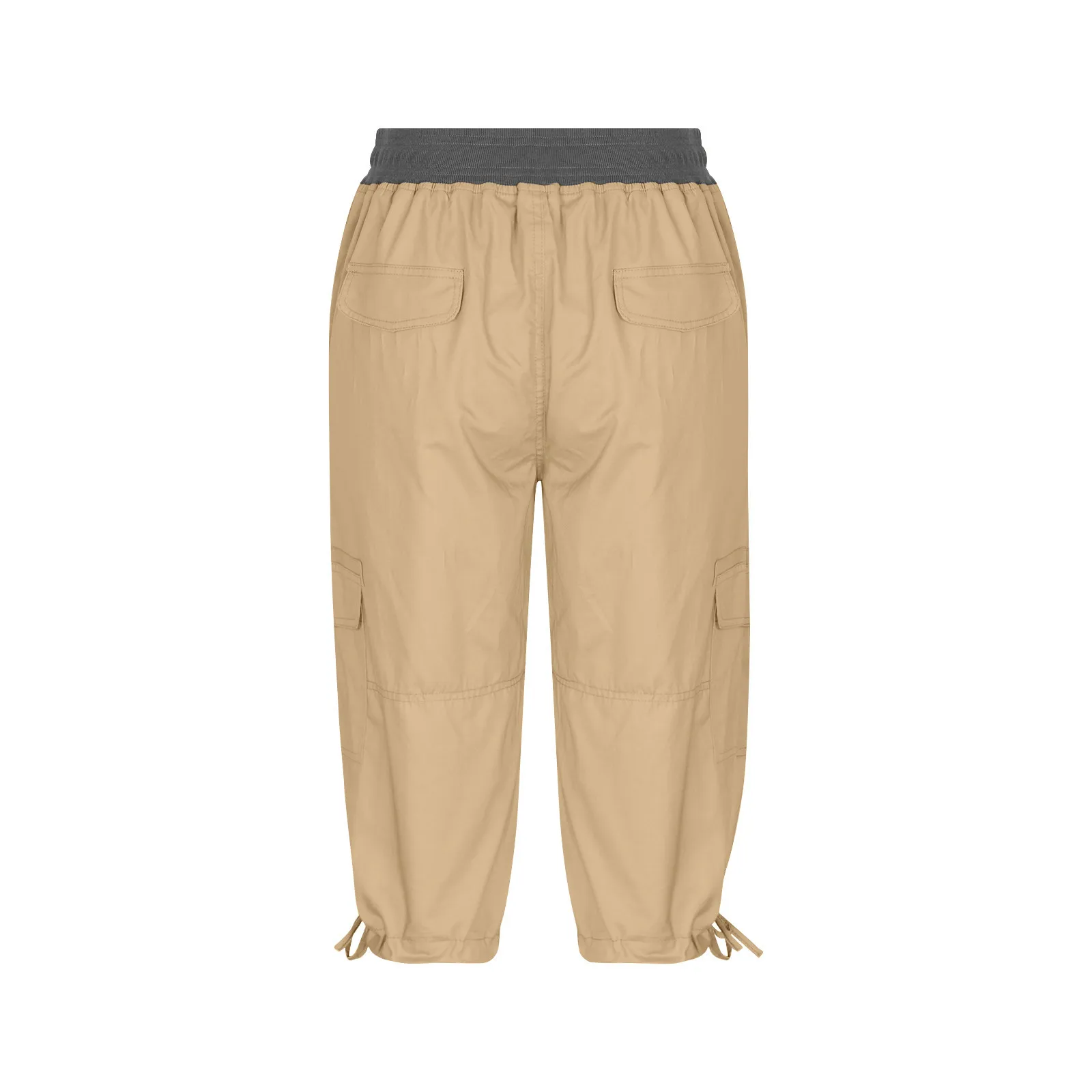 2026 Women's Summer Casual High Waist Drawstring Pocket Workwear Pants Solid Loose Wide Leg Extendable Cuffs 7-inch Pants Female