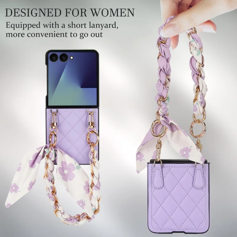 Diamond Embroidery Thread Leather Phone Case For Samsung Galaxy Z Flip 8 7 6 5 4 3 Elegant Silk Wrist Strap Shockproof Cover
