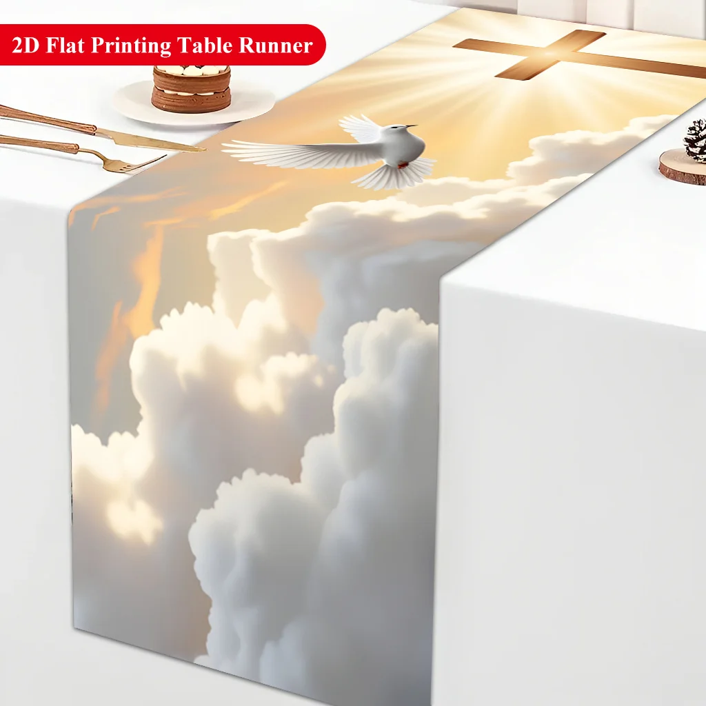 White Dove & Radiant Cross Table Runner - Rectangular Table Cover for Banquet, Party Gifts, Dining Room & Coffee Table Decor