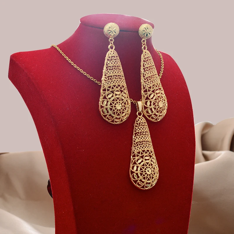 Indian Ethiopian Gold Color Jewelry Sets For Women Gold Dubai Habesha Jewelry With Hairpin African Bridal Wedding Gift