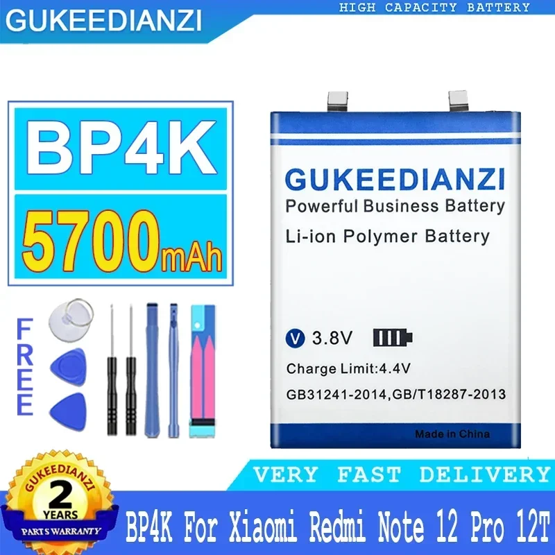 

GUKEEDIANZI Аккумулятор BP4K для Xiaomi Redmi Note 12 Pro 12T Note 12 Pro/Poco X5 Pro X5Pro 5G Аккумулятор большой мощности, 5700 мАч