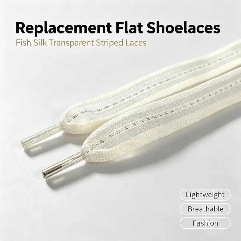 Multicolor Fish Silk Transparent Striped Flat Shoelaces 1 Pair Soft Replacement Shoe Strings for Casual Sports Running Sneakers