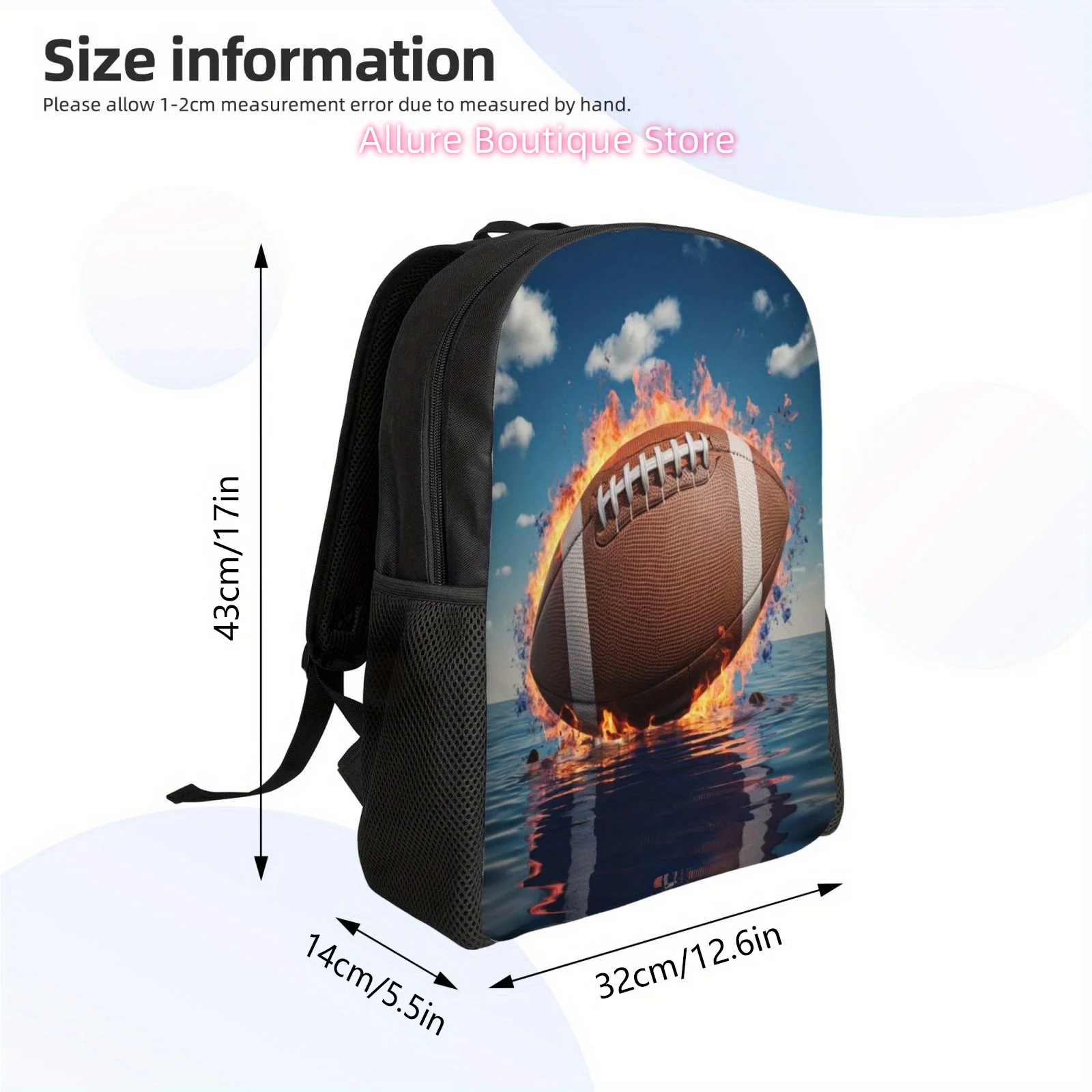 Football-Themed Polyester Backpack, Durable Lightweight Laptop Bag with Large Capacity for Men and Women, Ideal for College, Hik
