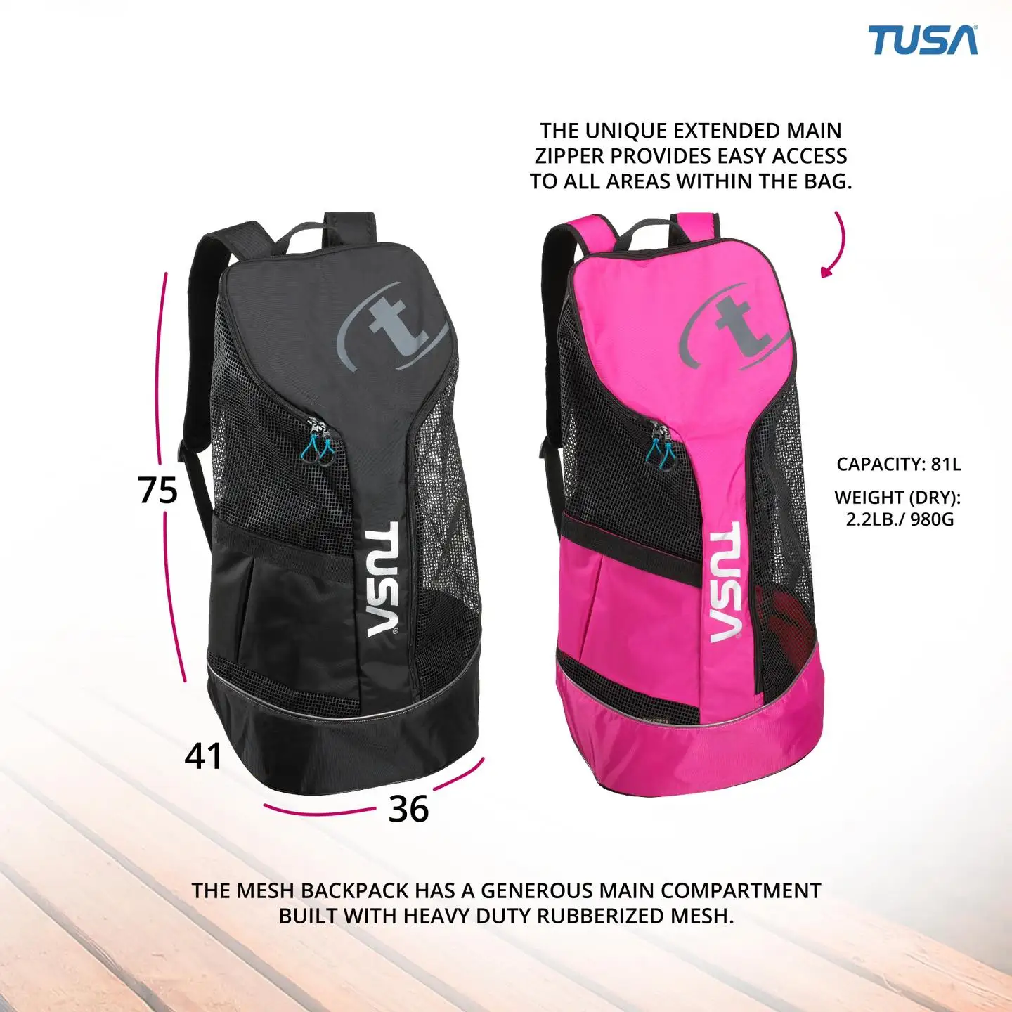 TUSA Mesh Backpack BA0103 Diving Gear Bag 81L