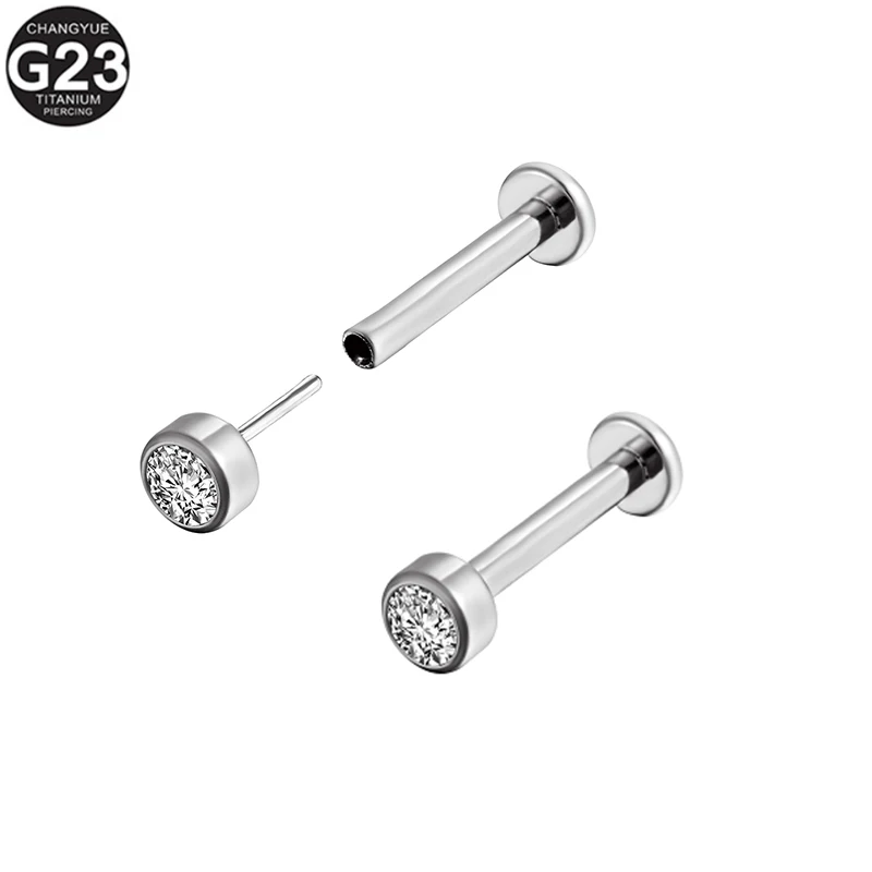 1 adet G23 titanyum dudak Piercing Labret dudak damızlık itme pimi kulak çıtçıt zirkon burun dudak çift amaçlı serisi kadınlar vücut Piercing takı
