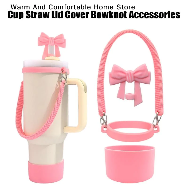 【W】3PCS/SET Tumbler Cup Hand Strap Straw Lid Cover Bowknot Accessories Set For 10mm Straws Replacement