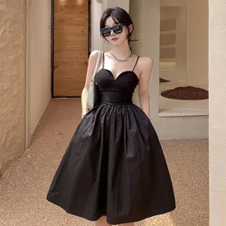 Lucyever Black Spaghetti Strap Dress Women Elegant Evening Backless Party Dresses Female Korean Fashion Slim Tunics Vestidos