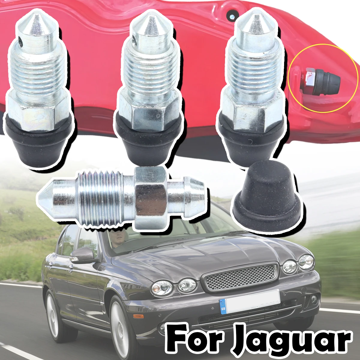 

Front Rear Bleeder Valves and Rubber Dust Caps Left Right Caliper Bleed Nipple Screw Repair Kit For Jaguar S-Type X-Type 99-2009