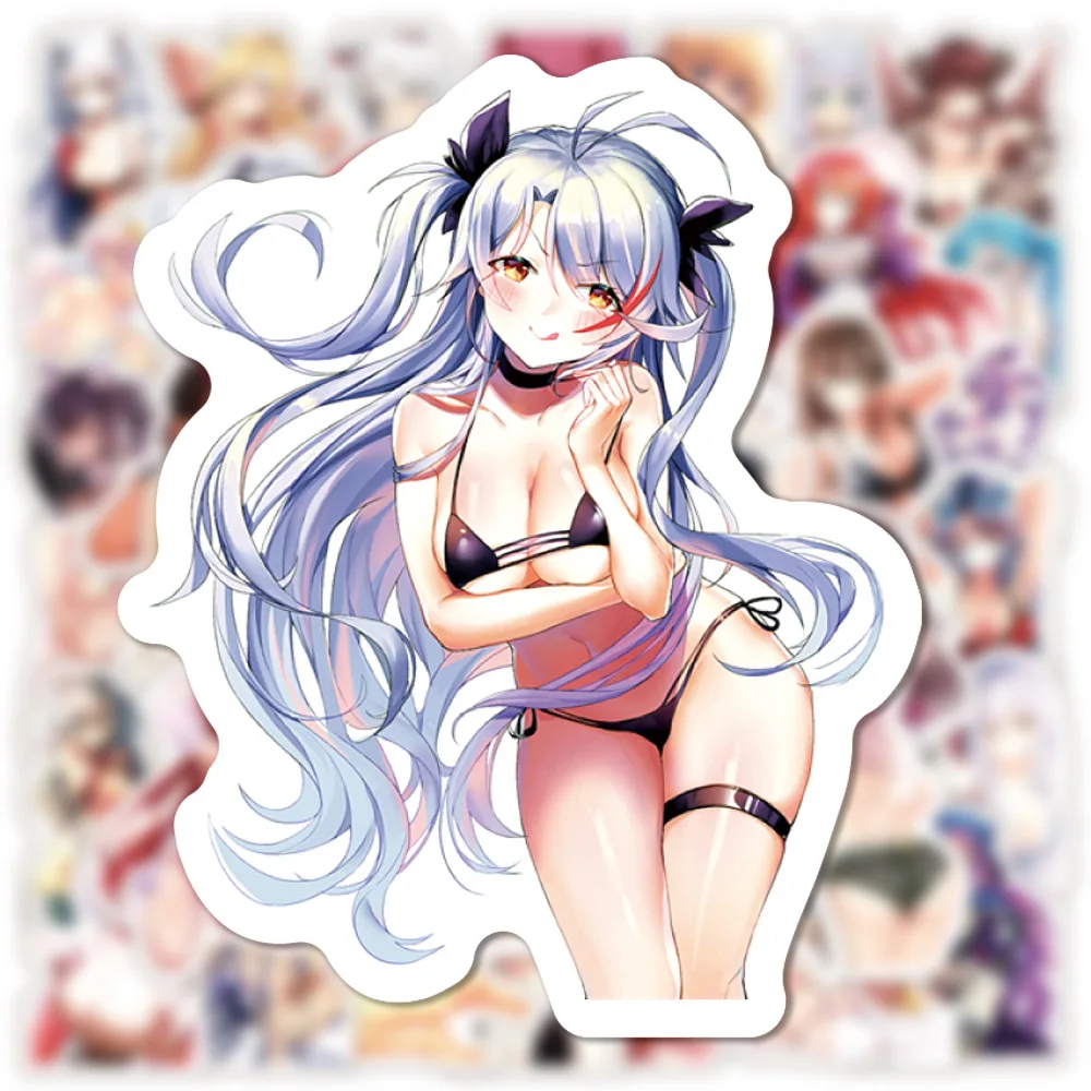 10/30/50/100 Viên Waifu Cô Gái Sexy Hentai Decal Dán Xe Máy Laptop Phối Đen Màu Trắng anime Đồ Bộ Miếng Dán Kính Cường Lực Cho Aldult