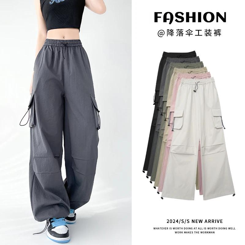 

Брюки-карго 2022, женская рабочая одежда в стиле ретро, повседневные мешковатые прямые брюки, модные брюки для бега с широкими карманами, уличная одежда Y2k