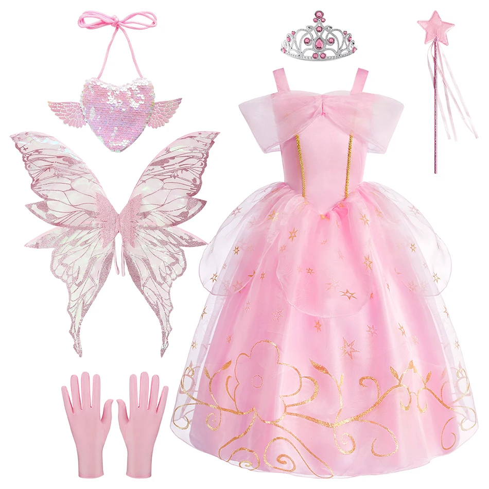 Bébé fille fête robe de bal filles robe rose ensembles enfant vêtements de noël enfants halloween dormir beauté aurora robes de princesse