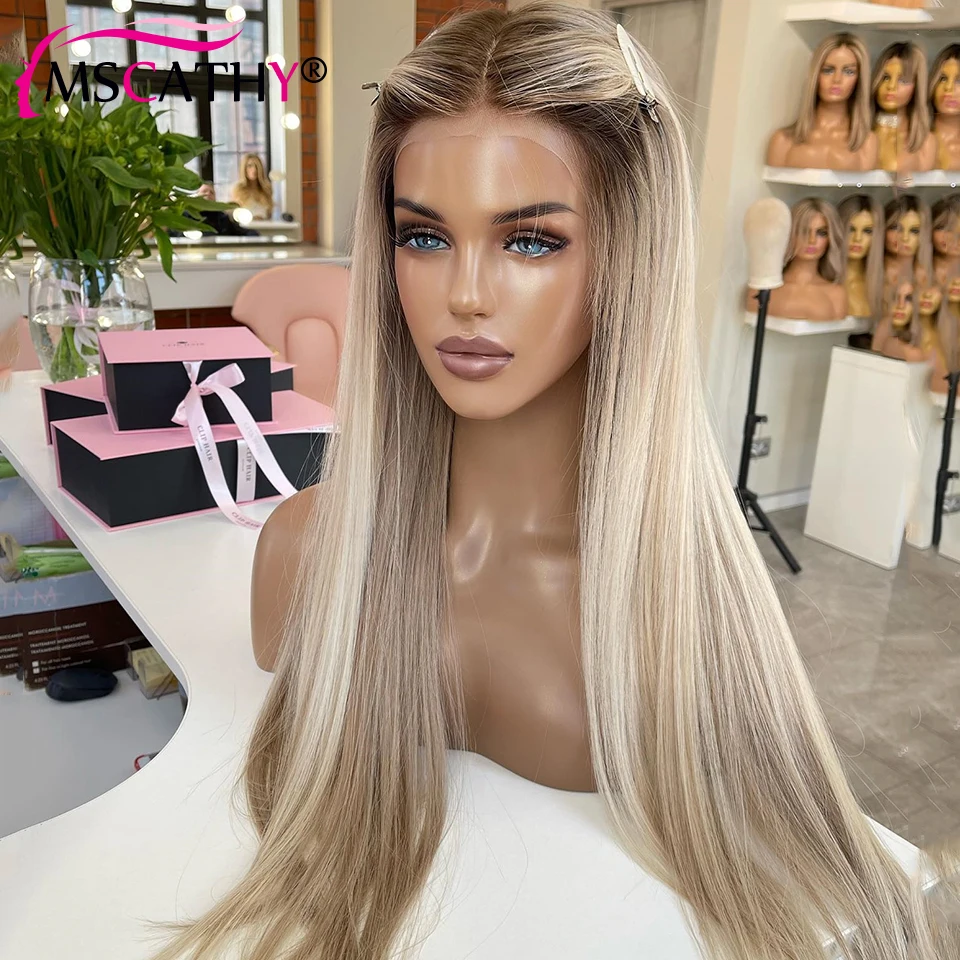 Ash Blonde Color Ombre Lace Front Wigs Human Hair 13x6 Transparent Lace Frontal Wig 13x4 Straight Human Hair Wigs For Women 180%