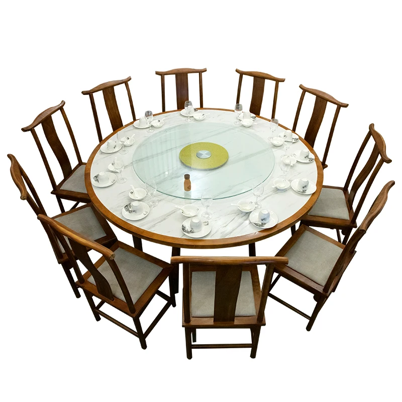 

Marble solid wood hot pot table and chair combination, Chinese restaurant