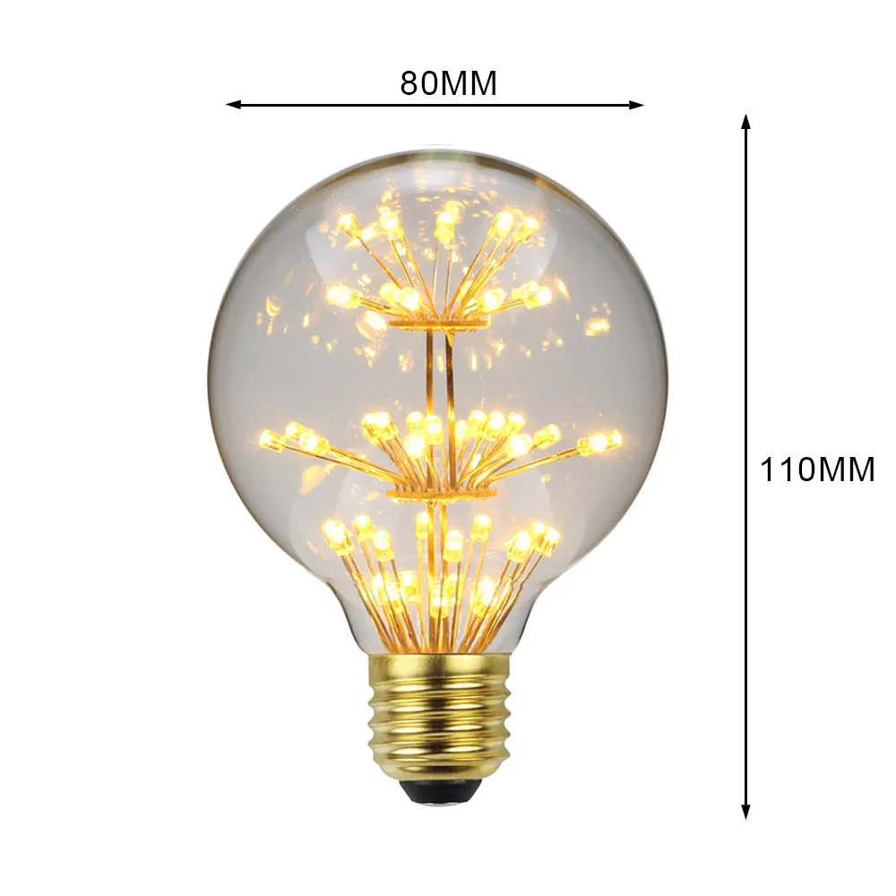 TIANFAN-Ampoule LED Edison Vintage, enquêter d\'Artifice Étoilé, G80, G95, G125, 3W, Non Variable, 2200Kelvin, Super Chaud, Décoratif