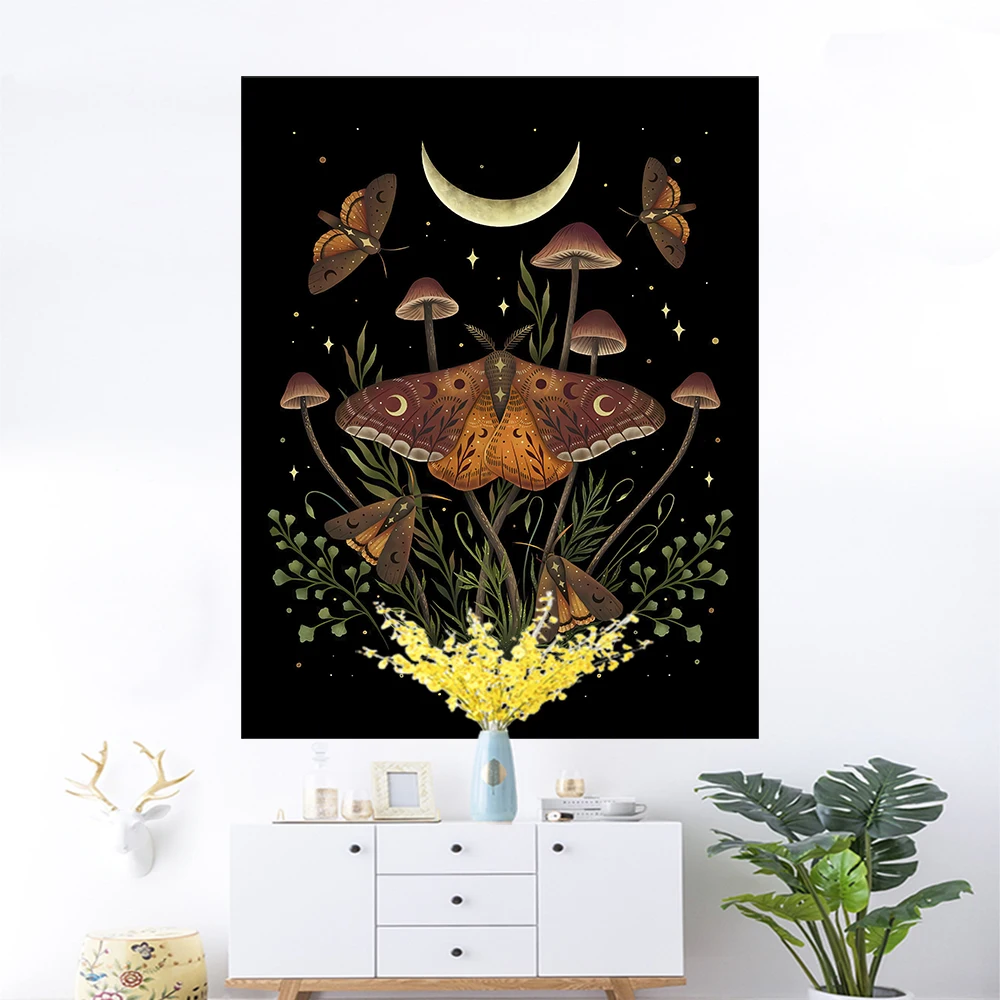 

QdDeco Nordic Psychedelic Butterfly Tapestry Mushroom Chart Diagram Bohemian Hippie Witchcraft Tarot Wall Art Boho Decor