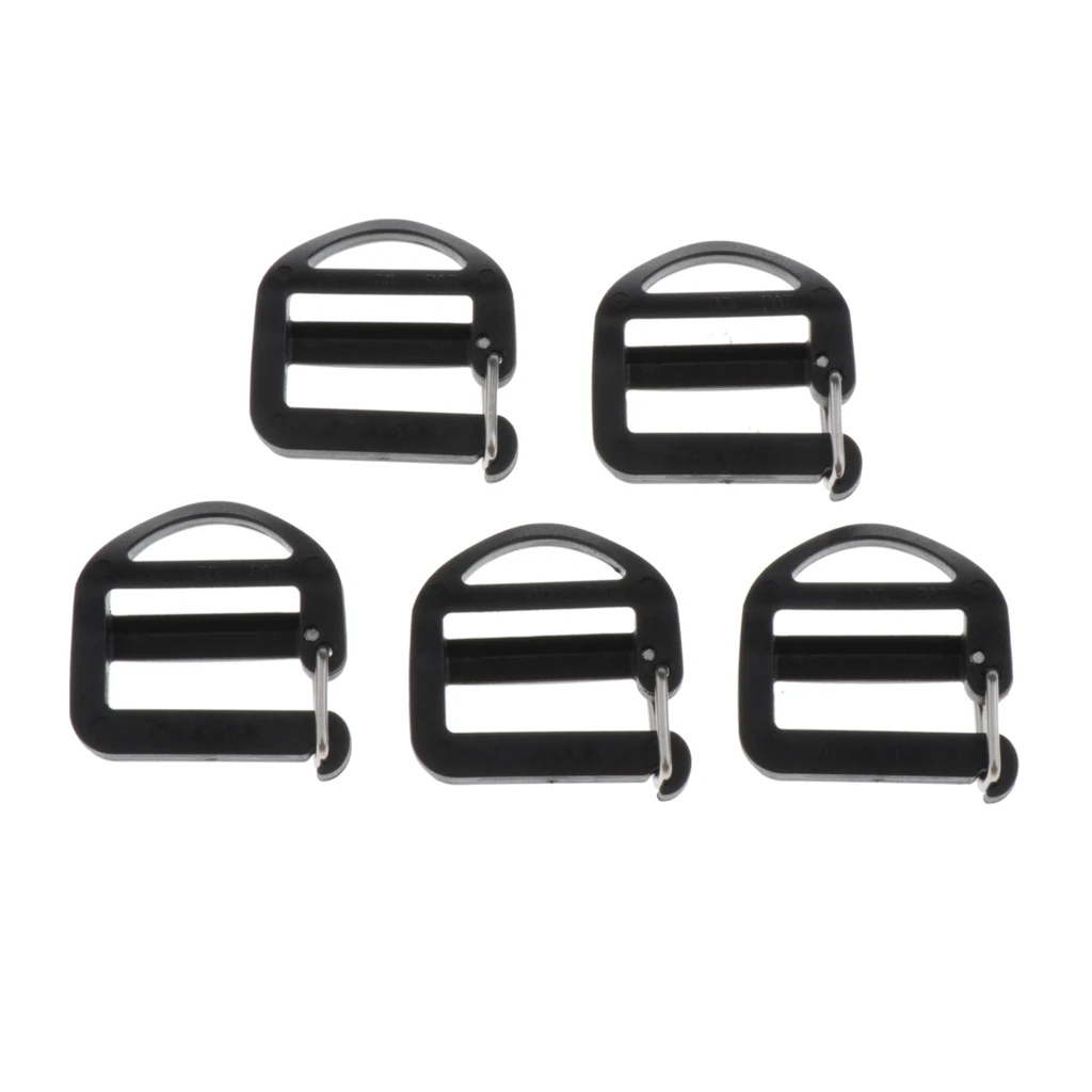 5pcs Plastic Black Ladder Lock Slider Release Buckles Flat Slider Fasteners for Backpack Straps Webbing Backpack Clip Holder