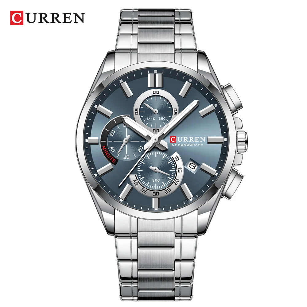 CURREN NEUE Quarzuhren für Herren, lässiger Stil, Multifunktions-Edelstahlband-Armbanduhr mit automatischem Datum, wasserdicht 8475 5