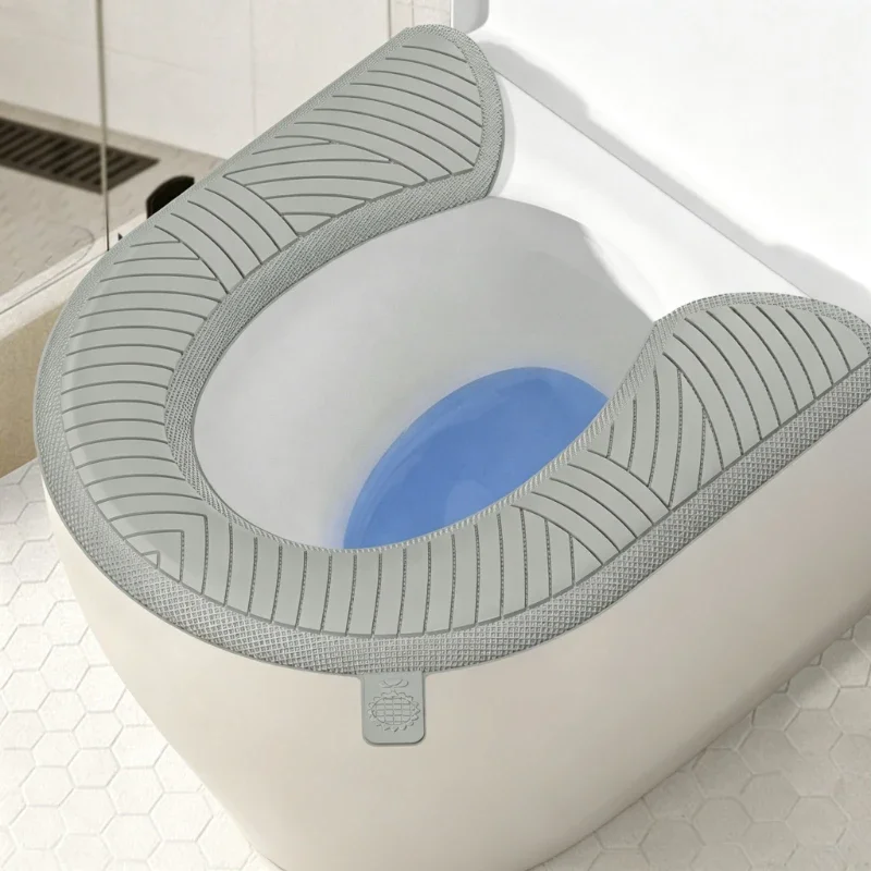 Solid Color Relief Texture Waterproof Lavatory Seat Cushions Thickness 6.5mm Non Deformable Toilet Seat Cover Bathroom Supplies
