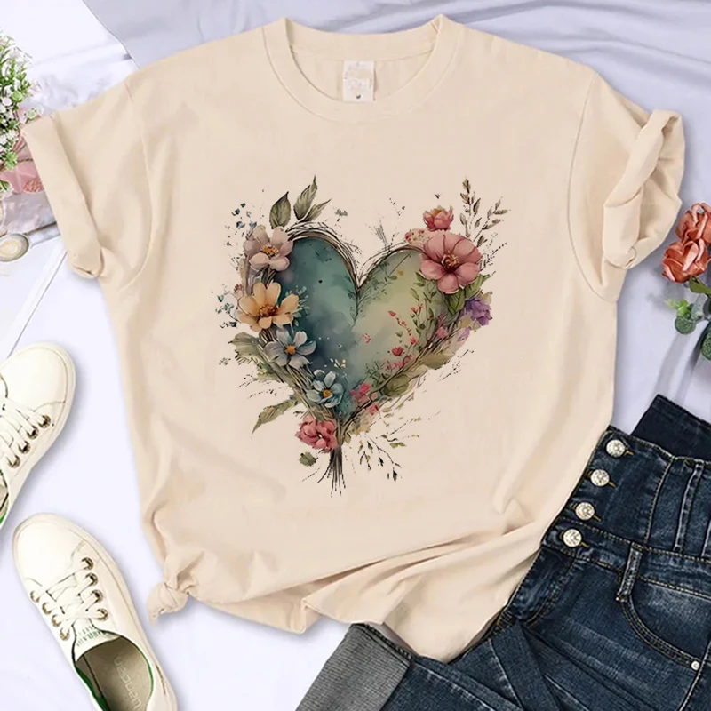 

Футболка с круглым вырезом и коротким рукавом с принтом сердца, женская летняя повседневная футболка с круглым вырезом, топы, женская винтажная готическая футболка, одежда