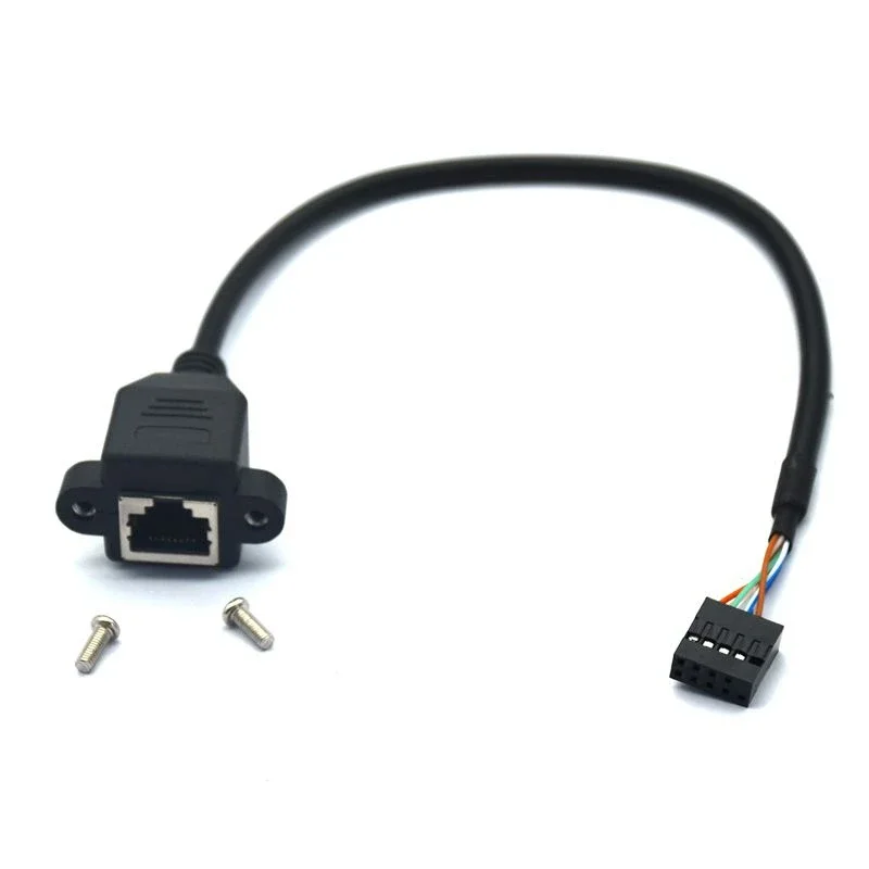 USB 2.0 DuPont 2.54 9-pin أنثى إلى RJ45 أنثى إيثرنت LAN شبكة تمديد كابل مع تصاعد ثقوب المسمار لمضيف الكمبيوتر 0.3M