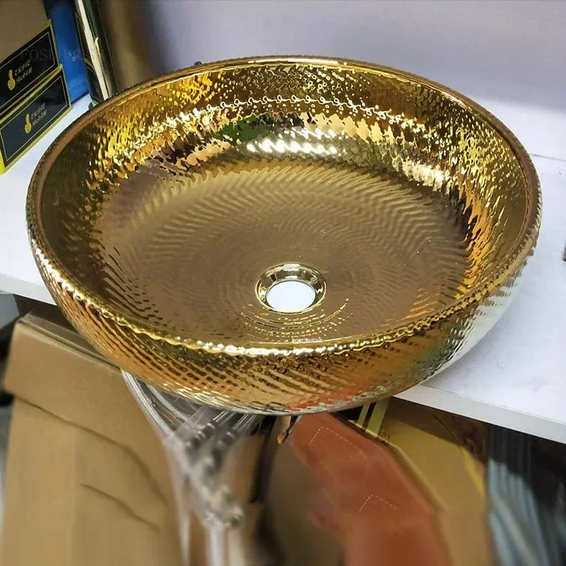 Modern Golden Bathroom Sinks for Toilet Kitchen Sink Creative Bathroom Fixtures Round Ceramic Wash Basin Luxury Countertop