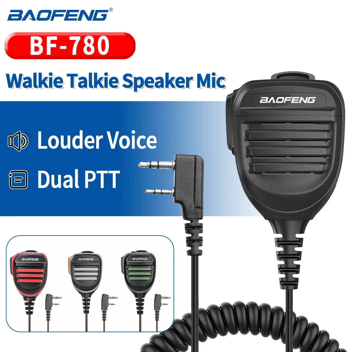 Baofeng Walkie Talkie Speaker Microphone Waterproof Dual PTT Handheld Mic For UV5R UV-21 Pro Two Way Radio QuanSheng UV-K6 UV-K5