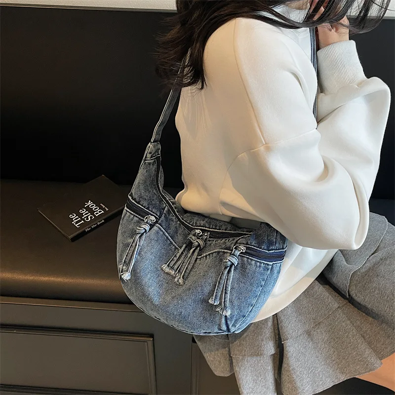 

2025 Korean Instagram Retro Denim Tote, Large Capacity Lightweight