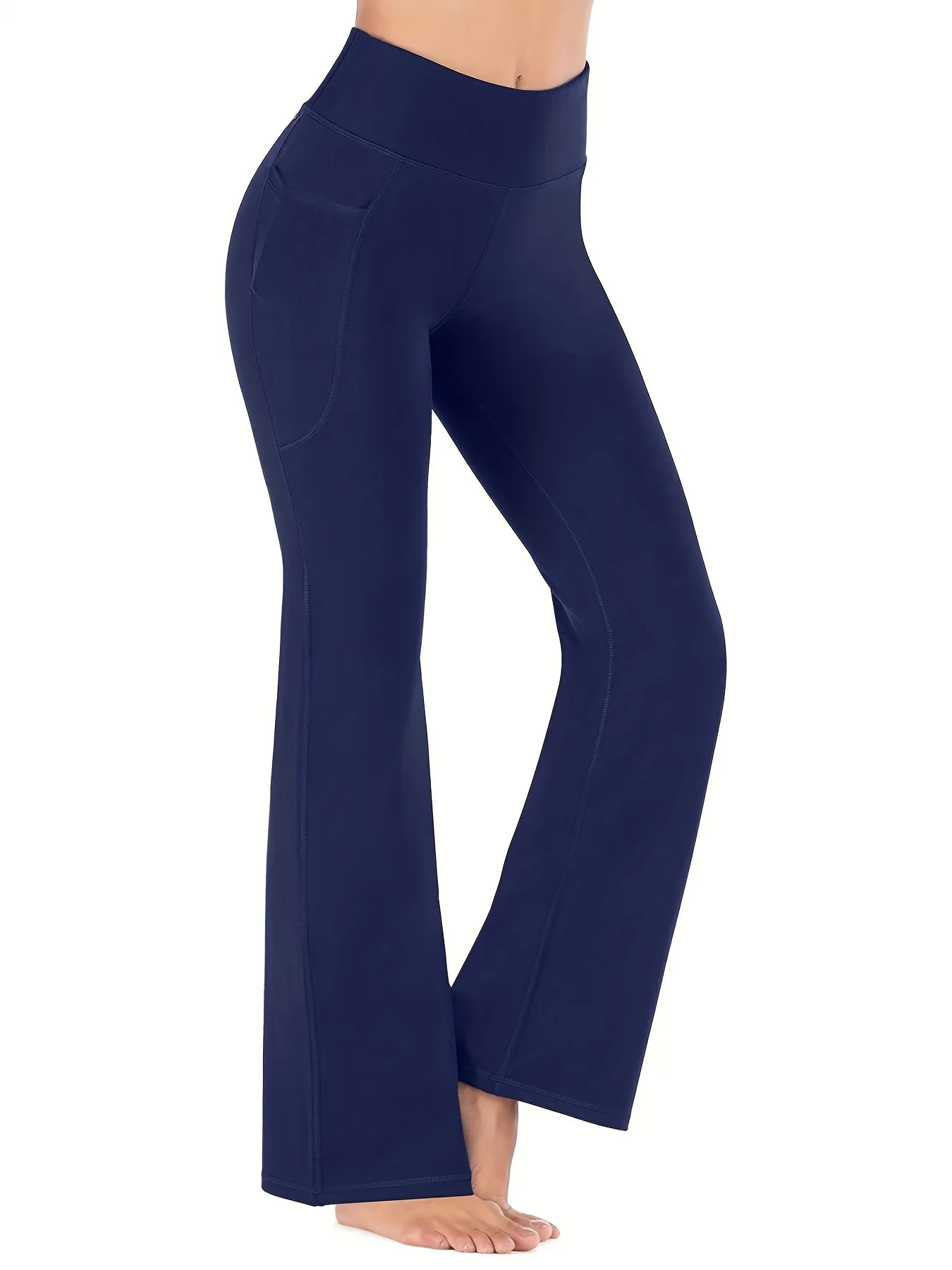 Women's Flared Pants with Pockets, Flared Leg Yoga Pants High Waist Fitness Casual Tummy Tuck Pants image 4
