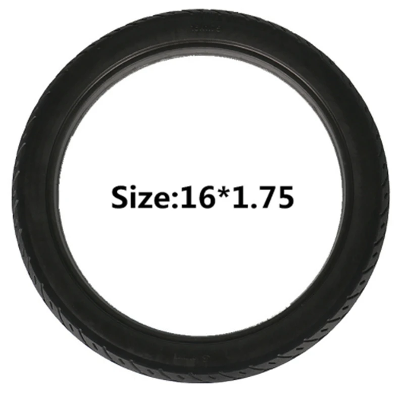 2X 16 Inch 16 X 1.75 Bicycle Solid Tires Bicycle Bike Tires 16 X 1.75 Black Rubber Non-Slip Tires Cycling Tyre