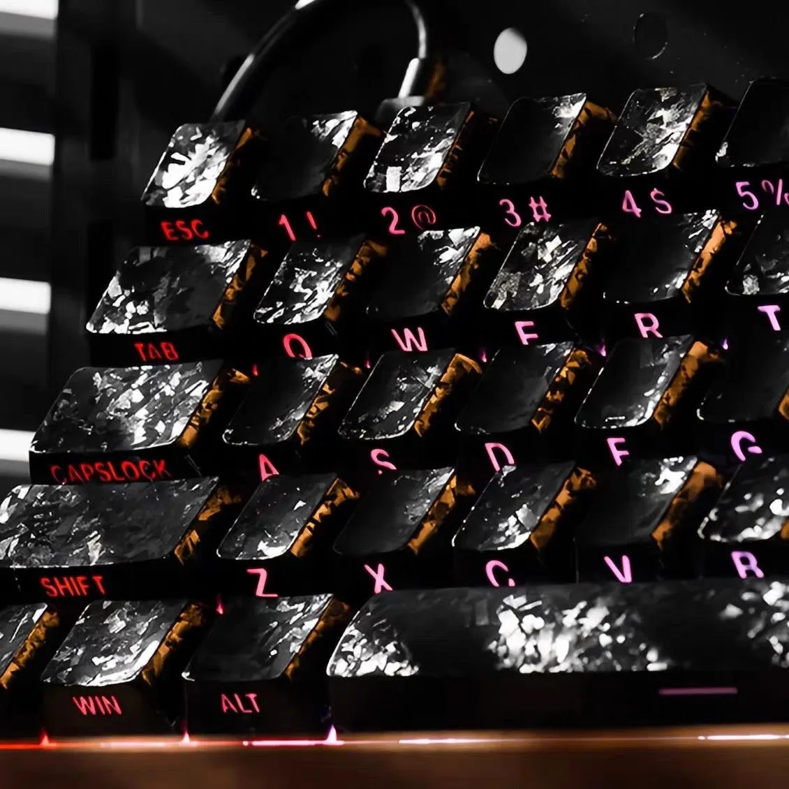 Carbon Fiber PBT Keycaps, Cherry MX Compatible, Cross Stem, Shine-Through Backlit, Side-Engraved, Cherry Profile, 6.25U Spacebar - view 4