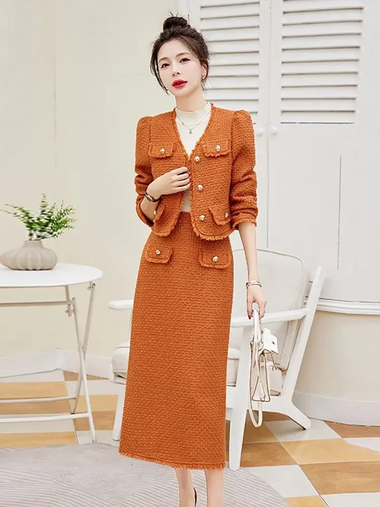 Insozkdg Elegant Women's Suit Jacket Half-length Skirt Sets 2024 Spring Autumn Outfit Office Lady Suit Long Skirt Two-piece Set