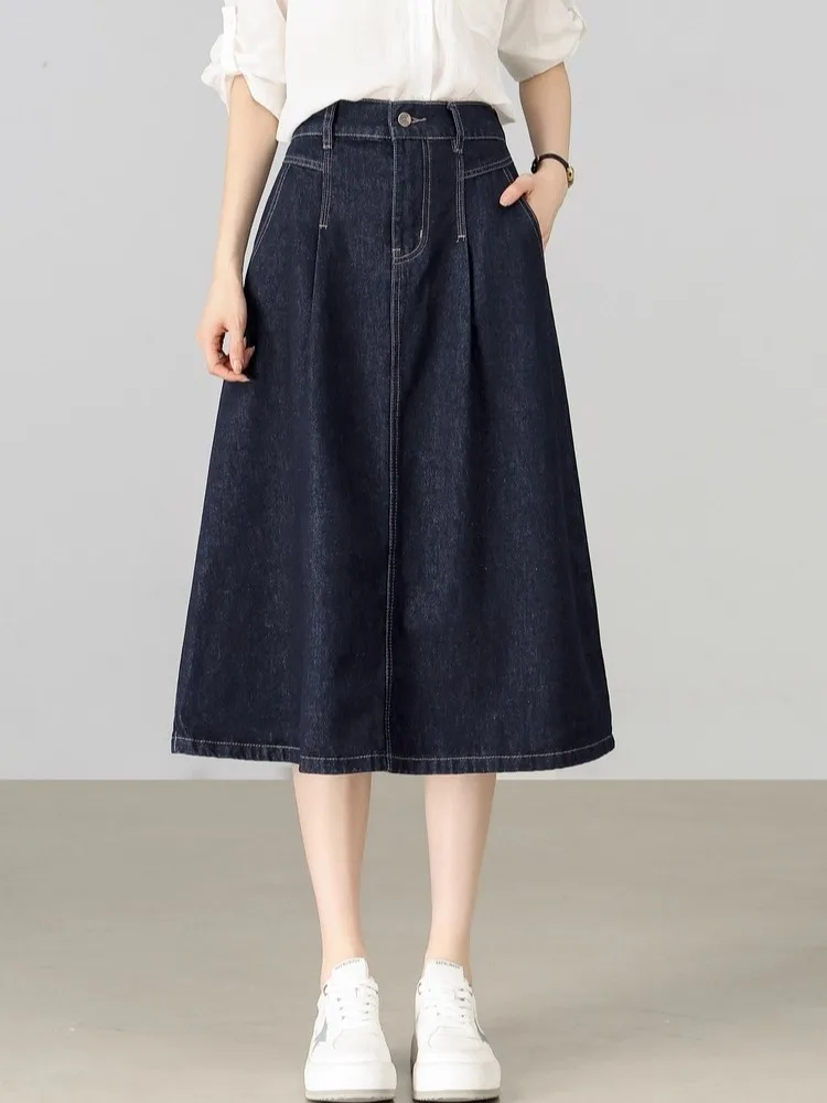

SENTUBILA Female Clothing 2025 High Waist Denim Long Skirts for Woman A-line Elegant Casual Loose Skirt New 153QD2507