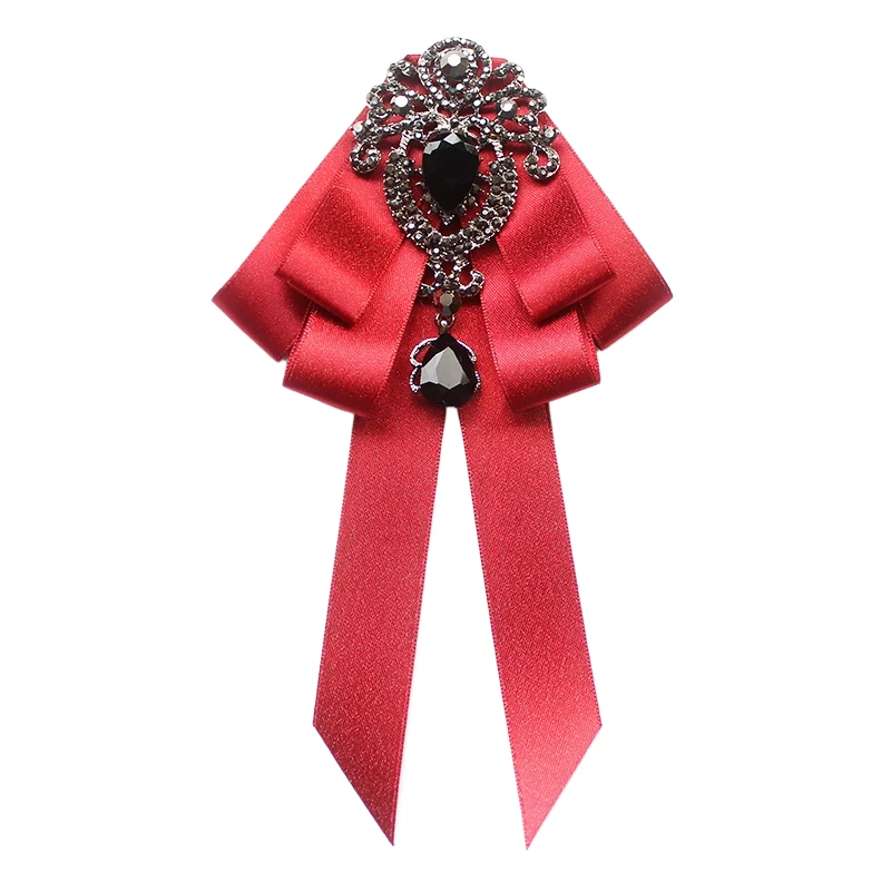 Mab Fashion Red Ribbon Bow Brooch Rhinestone Crystal Fabric Cloth Art Luxury Wedding Dress Pins And Brooches Gift For Women