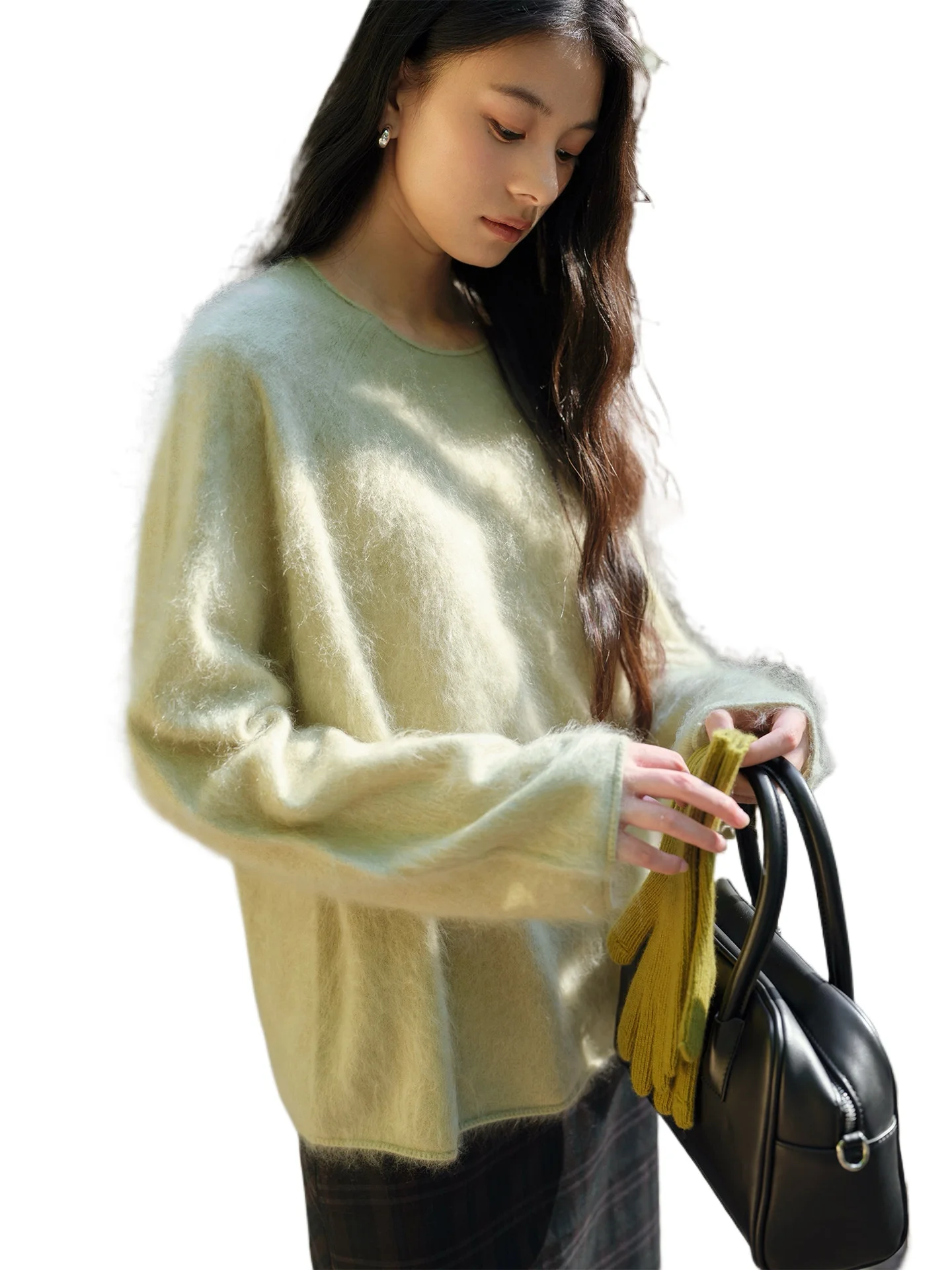 Hairy Macaron _ Slack Skinny Small Curling Collar Pure Cashmere Pulled Knitted Sweater Women