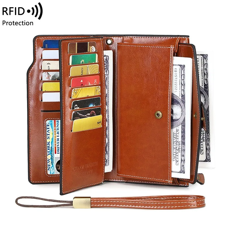 

RFID женские кошельки из искусственной кожи, модные длинные женские кошельки на молнии, держатель для монет, женский длинный кошелек, женский кошелек