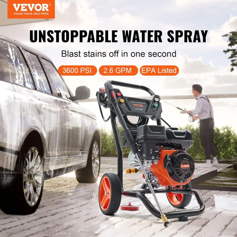 Pressure Washer,3600 PSI 2.6 GPM,Gas Powered Pressure Washer with Copper Pump,Spray Gun and Extension Wand,5 Quick Connect