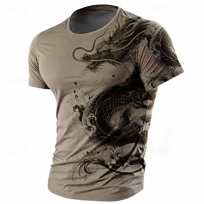 Men's Powerful Dragon Print T-Shirt – Traditional Asian Myth Graphic Tee for Strong Outfits & Casual Daily Wear & Fashion Looks
