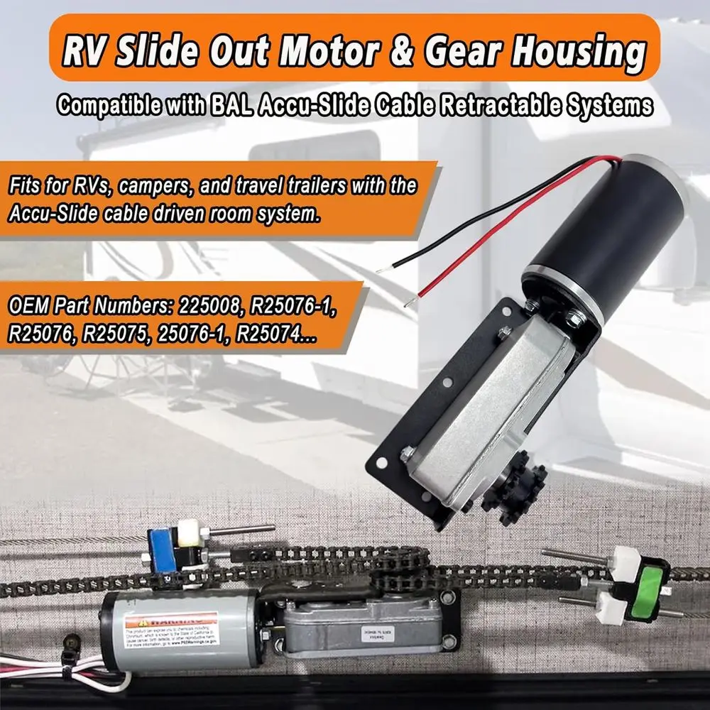 225008 RV-Slide-Out-Motor und Getriebegehäuse, kompatibel mit BAL Accu-Slide-Cable-Slide-Out-System, ersetzt R25076-1 Getriebe R25076 R