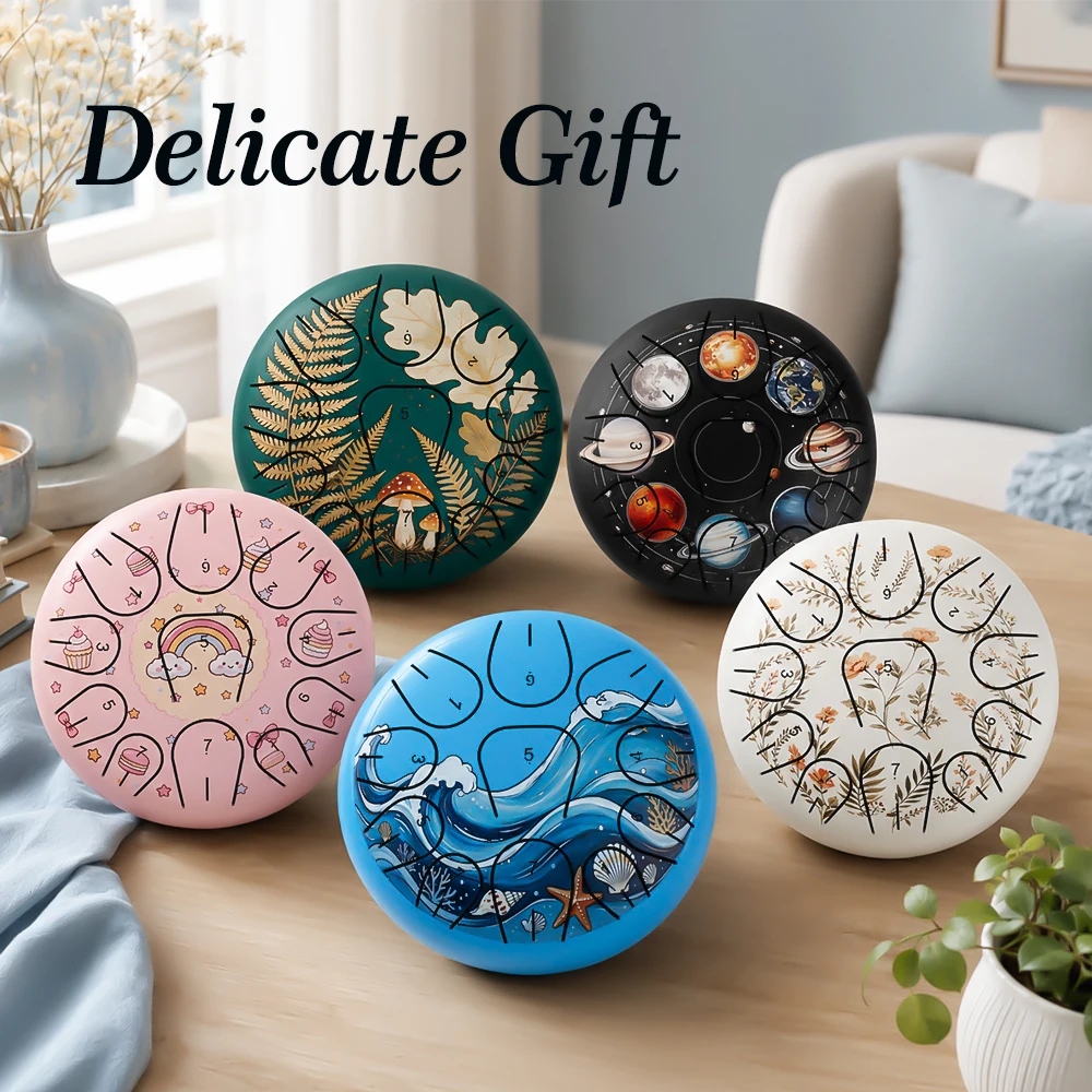 New Creative Pattern 6-Inch 11-Tone High-Quality Steel Tongue Rain Drum Ethereal Percussion Instrument for Relax and Meditation
