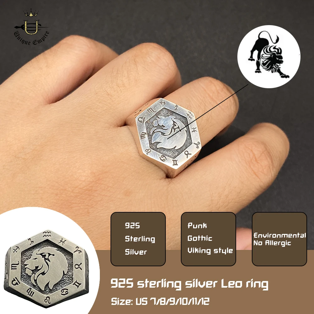 

‌925 Sterling Silver Leo Zodiac Ring Unisex Adjustable Constellation Band Astrology Jewelry Gift for Birthday & Valentine's