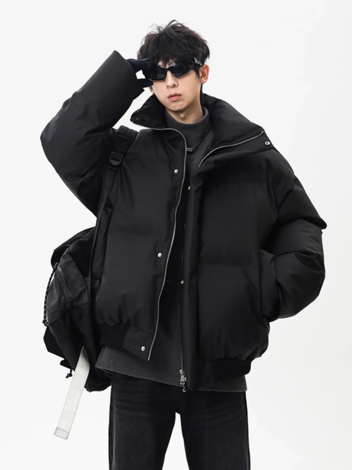 

Cleanfit Men's Stand Collar PU Leather down Cotton Jaet Hip Hop Street Sle Winter Warm Thiened Zipper Closure Coat