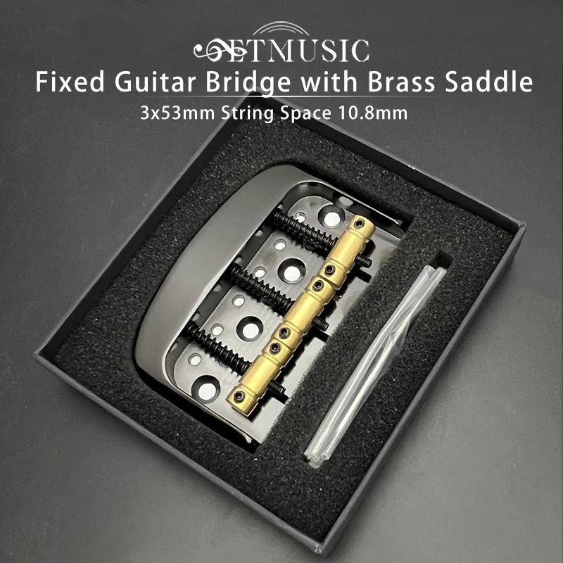 E-Gitarrenbrücke mit Messingsattel, verstellbare Kanteneinfassung, feste Brücke, 83 x 53 mm, Saitenabstand 10,8 mm, Schwarz/Gold/Chrom