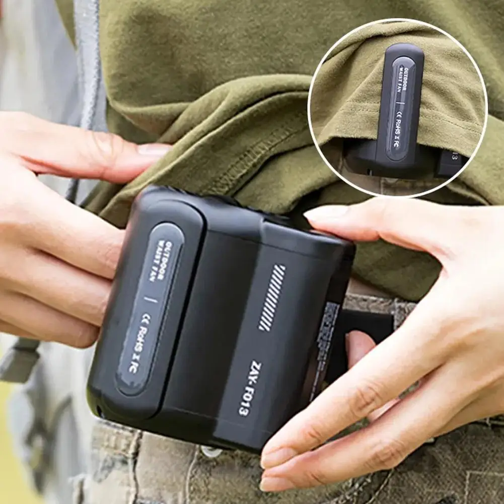 مروحة معلقة على الخصر في الهواء الطلق، 3 سرعات محمولة بالرياح القوية، مروحة رقبة محمولة بمشبك حزام USB، مناسبة للسفر في الهواء الطلق