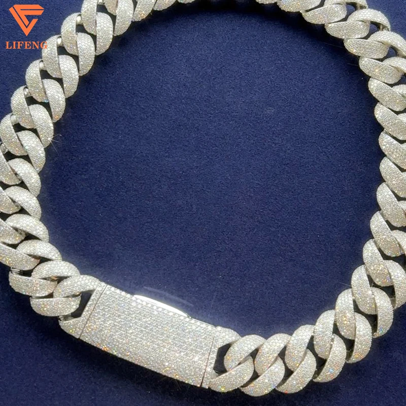 

Customize Luxury Hip Hop Jewelry White Gold Plated 20mm Cuban Link Chain Iced Out Moissanite Hip Hop Chain Necklace For Men