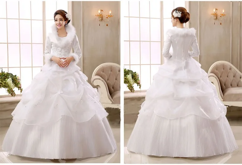 Vestidos de novia musulmanes de Organza de manga larga, vestidos de novia cálidos de invierno, vestido de baile