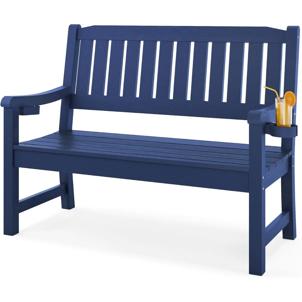 Outdoor Bench, 2-Person HDPS Garden Bench, Outdoor Benches Weatherproof, All-Weather Fade/Rot Resistant Patio Bench for Park