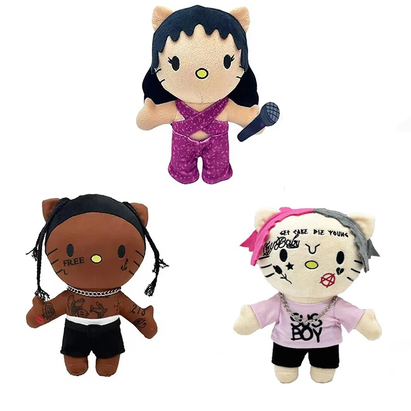 Travis Scott Plush LIL PEEP Plush Anime Plush Toy Doll with Pink Clothes Necklace Stuffed Soft Plush Toys Fans Collect Gifts