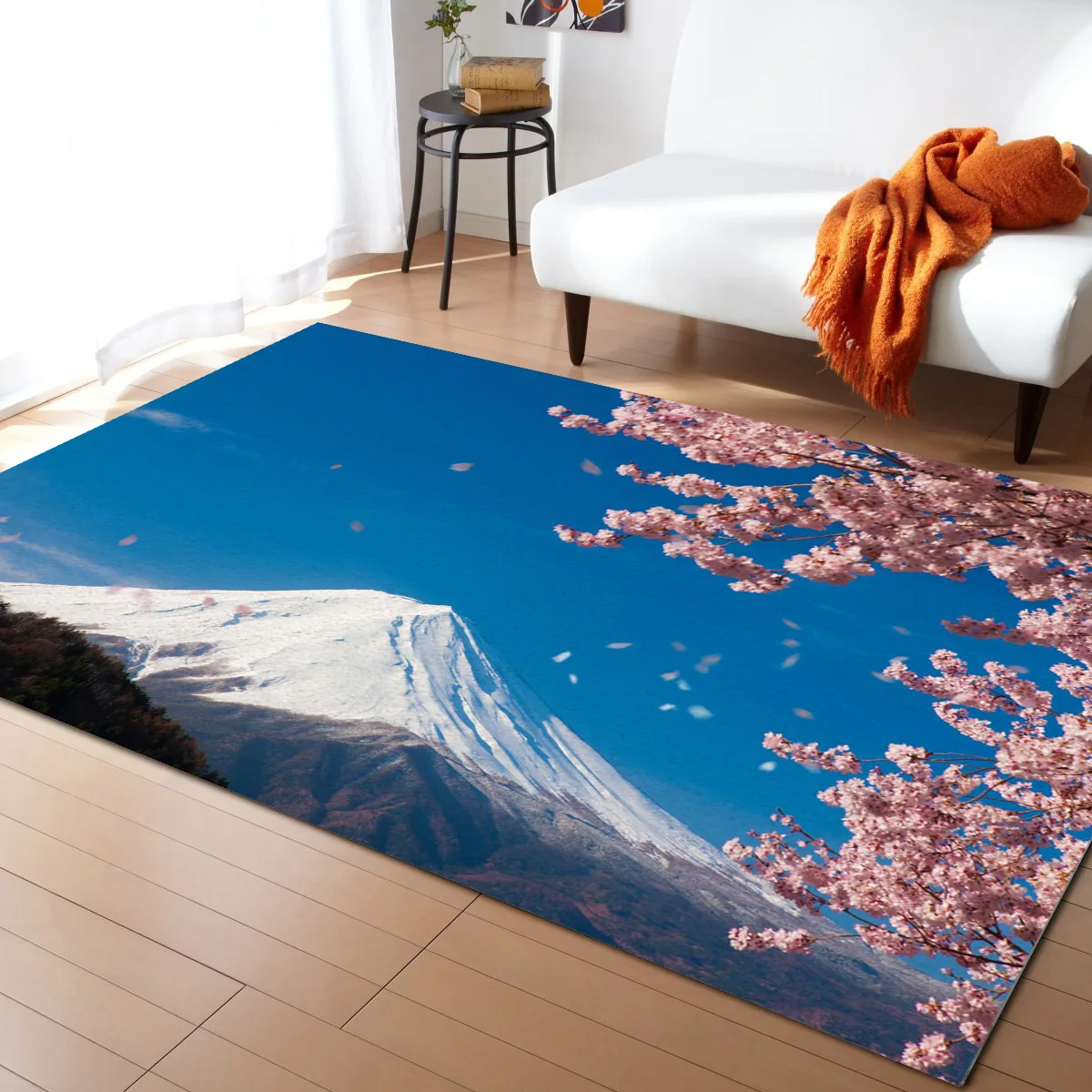 

Mount Fuji Cherry Blossom Tree Carpet Area Rug Children's Room Living Room Bedroom Large Rug Home Play Decoration Floor Mat