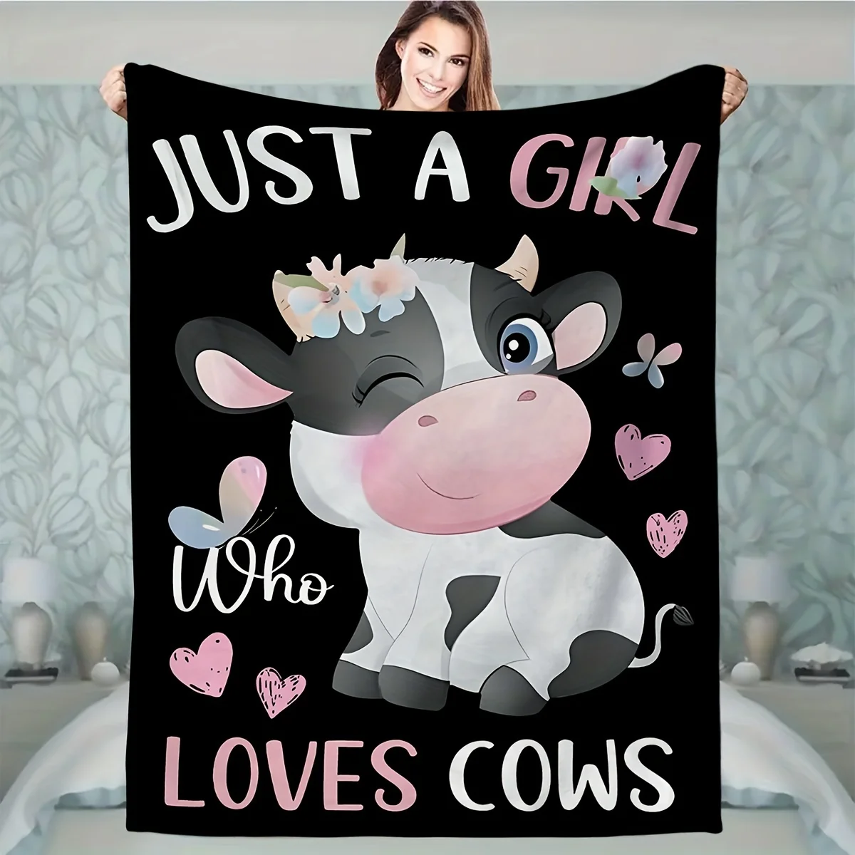 

Adorable Cow Print Flannel Blanket for Girls – Soft, Warm, Perfect for Couch, Bed, Office, Camping & Travel